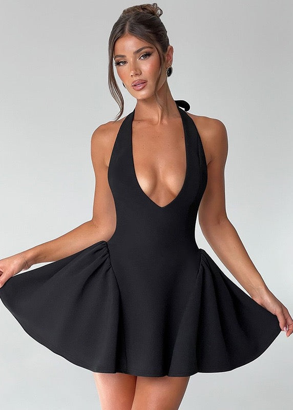 Elegantes Schwarzes Neckholder-Kleid