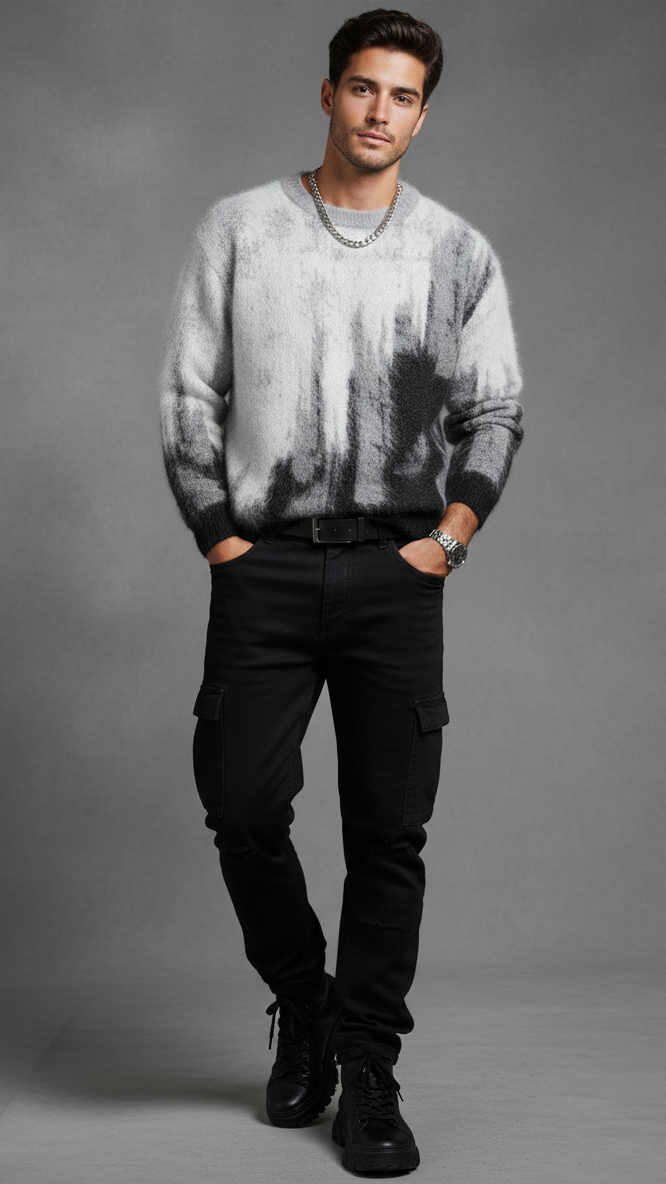 Abstract Jacquard Knit Sweater