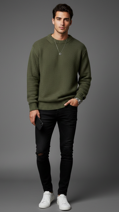 Chunky Knit Sweater „Olive Cloud“