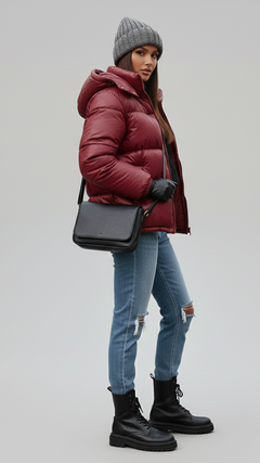 Glänzende Pufferjacke in Bordeaux