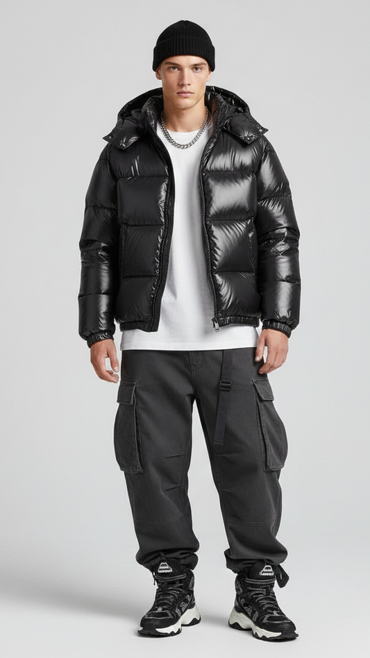 Exklusive Glänzende Puffer-Jacke