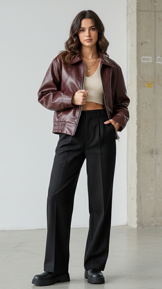 Bordeauxrote Oversize-Bomberjacke