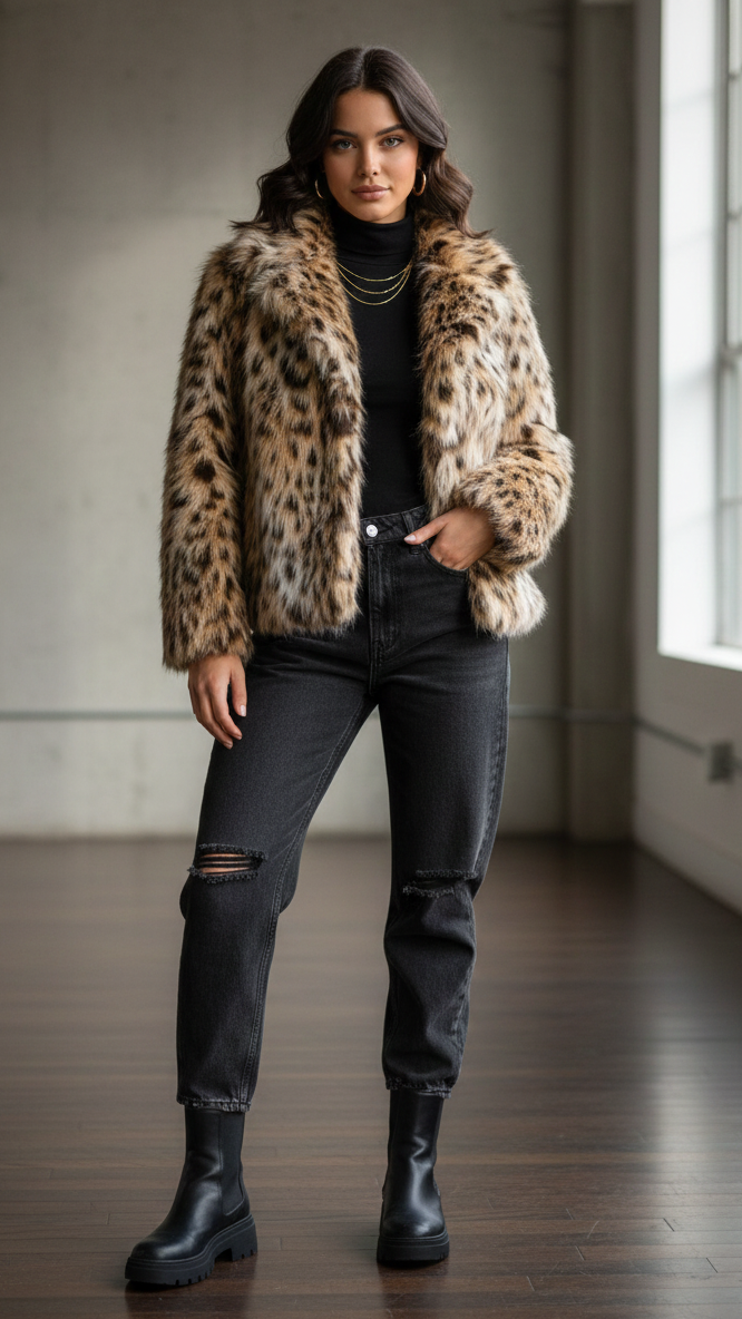 Sahara Leopard Faux Fur Coat