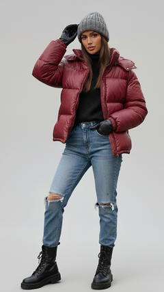 Glänzende Pufferjacke in Bordeaux