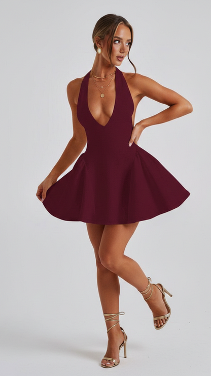 Elegantes Burgunderfarbenes Neckholder-Kleid