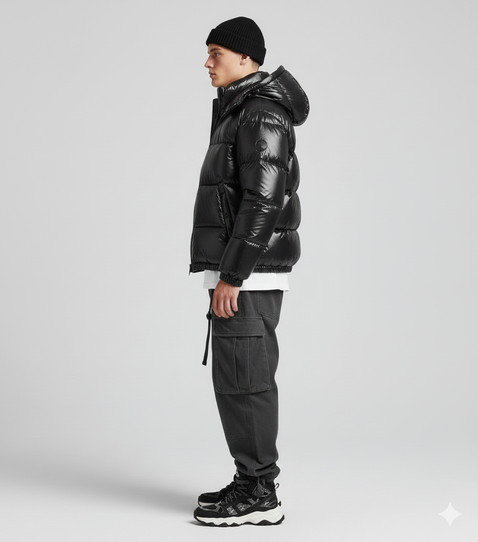 Exklusive Glänzende Puffer-Jacke
