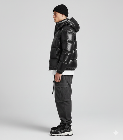 Exklusive Glänzende Puffer-Jacke
