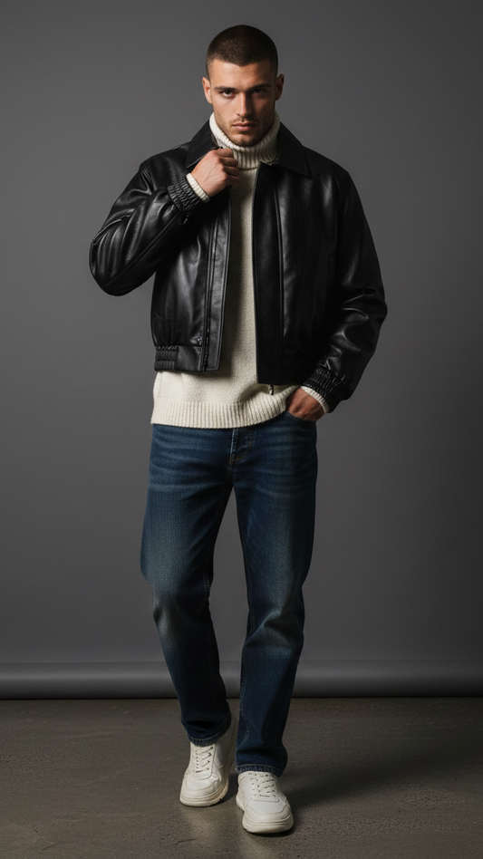 Loose-Fit PU-Leder-Bomberjacke