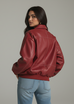 Burgundy PU-Leder Bomberjacke „Urban Rebel“