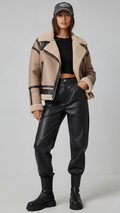 Beige Aviator-Shearling-Jacke