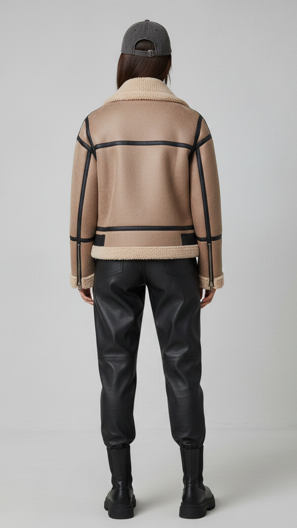 Beige Aviator-Shearling-Jacke