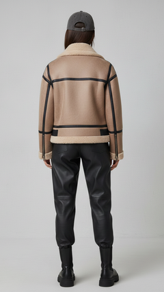 Beige Aviator-Shearling-Jacke
