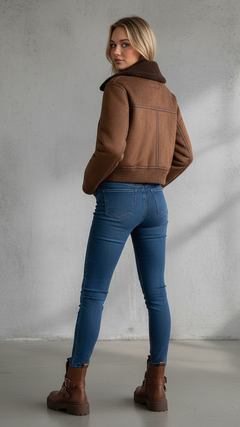 Dunkelbraune Aviator-Jacke mit Teddykragen