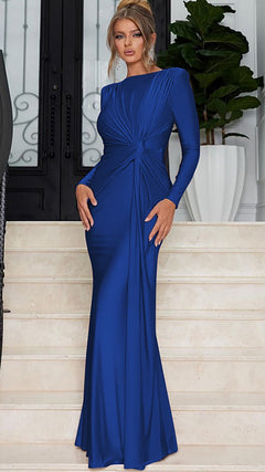 Blaues Abendkleid mit Twist-Detail