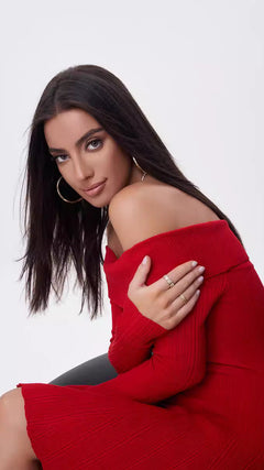 Elegantes Rotes Off-Shoulder-Kleid