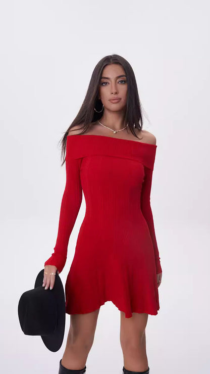 Elegantes Rotes Off-Shoulder-Kleid