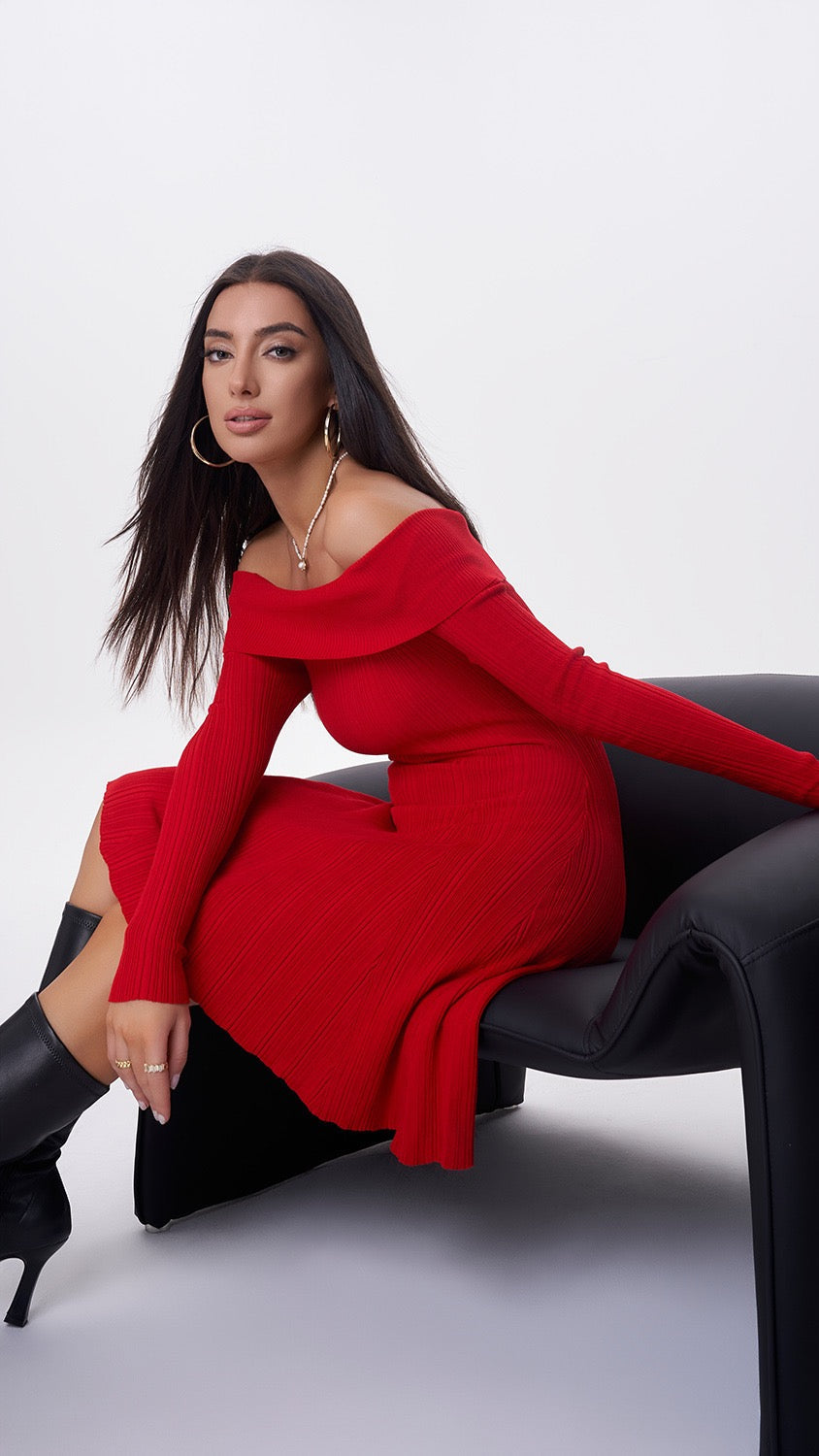 Elegantes Rotes Off-Shoulder-Kleid