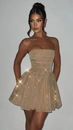 Elegantes Glitzerndes Beiges Kleid