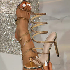 Spiral Wrap Heels — Rhinestone Stiletto