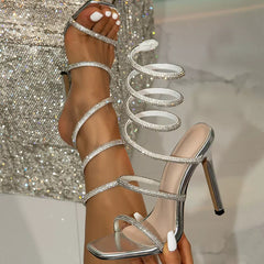Spiral Wrap Heels — Rhinestone Stiletto