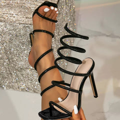 Spiral Wrap Heels — Rhinestone Stiletto