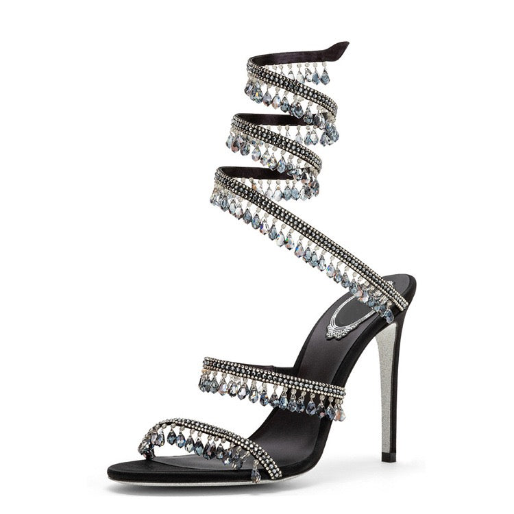 Crystal Chandelier Heels — Spiral Wrap
